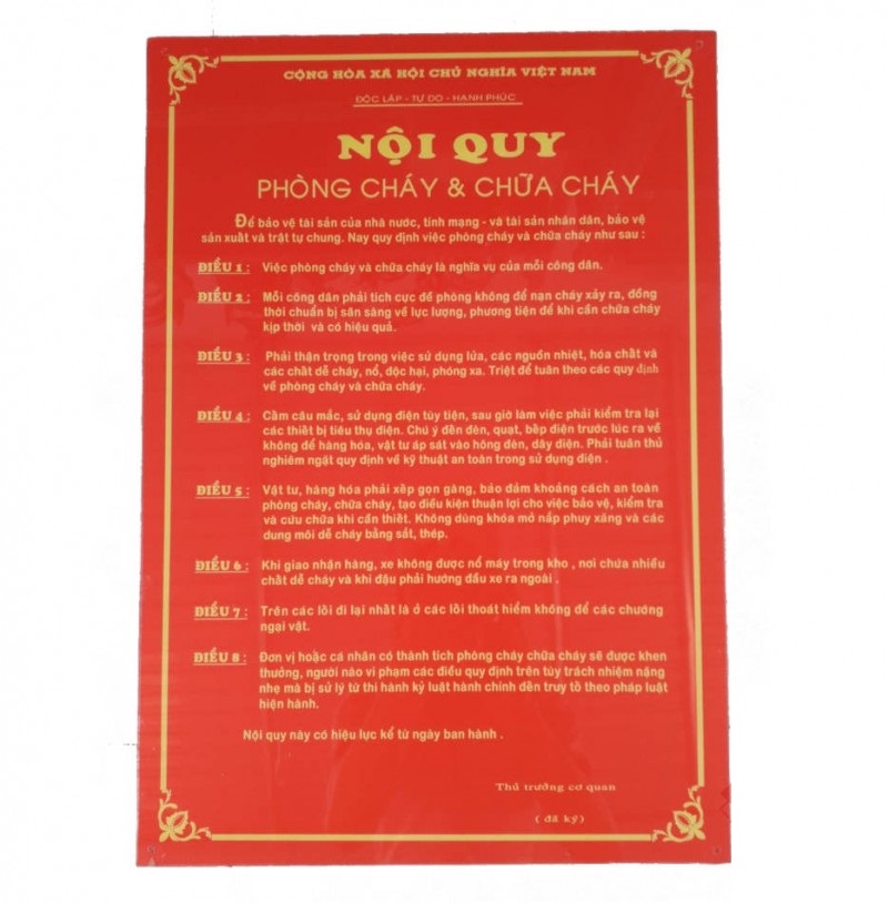 Bảng tiêu lệnh nội quy PCCC